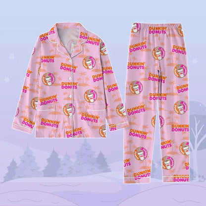Dunkin Donuts Pajamas, Coffee Addict Pajamas Pants, Donut Coffee Pajamas Set, Coffee Holiday Pajamas, Dunkie Junkie Pajama Set Women