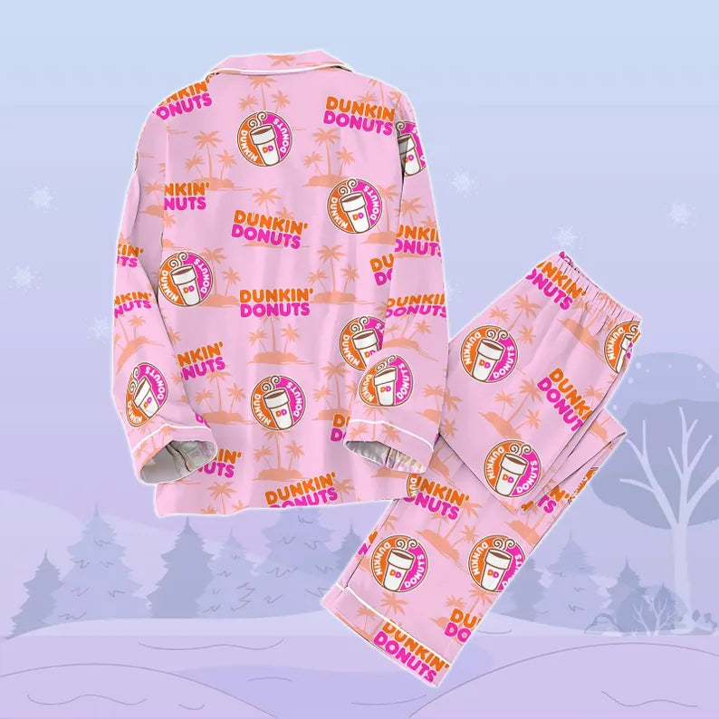 Dunkin Donuts Pajamas, Coffee Addict Pajamas Pants, Donut Coffee Pajamas Set, Coffee Holiday Pajamas, Dunkie Junkie Pajama Set Women