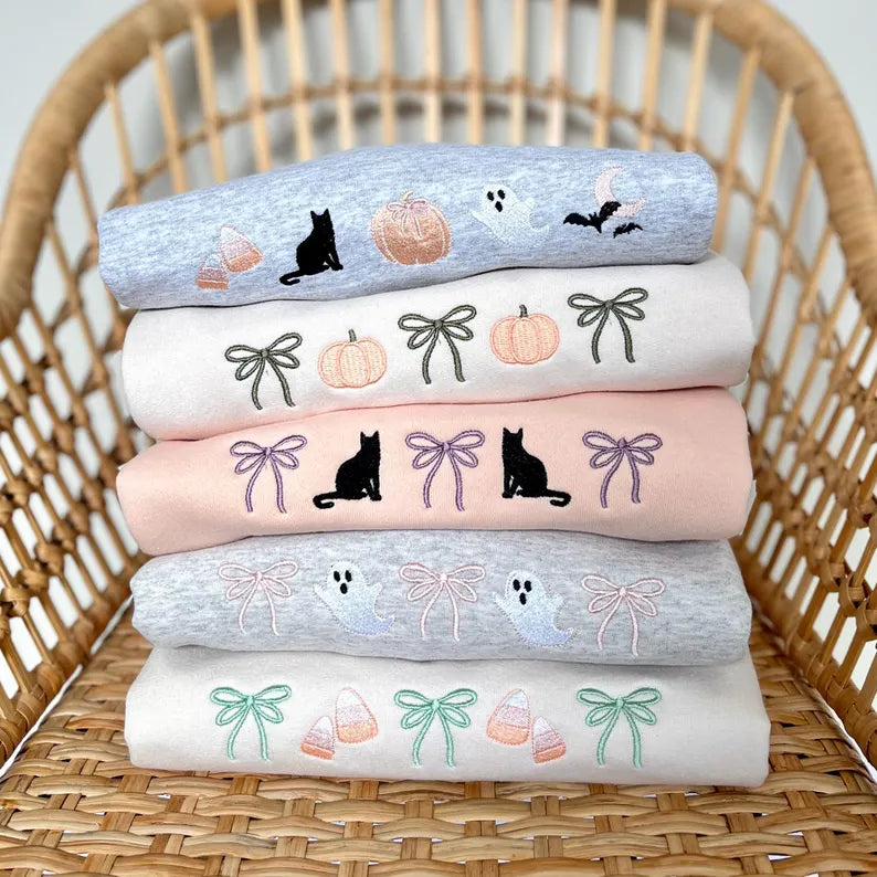 Embroidered Coquette Halloween Icon Crewneck Sweatshirt | Cute Halloween | Spooky Season