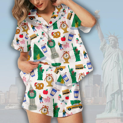 Women's Christmas In New York Pajama Set, Christmas Sleepwear Gifts Nightwear Pajama Set, In New York Nightwear Set for Her Pajama