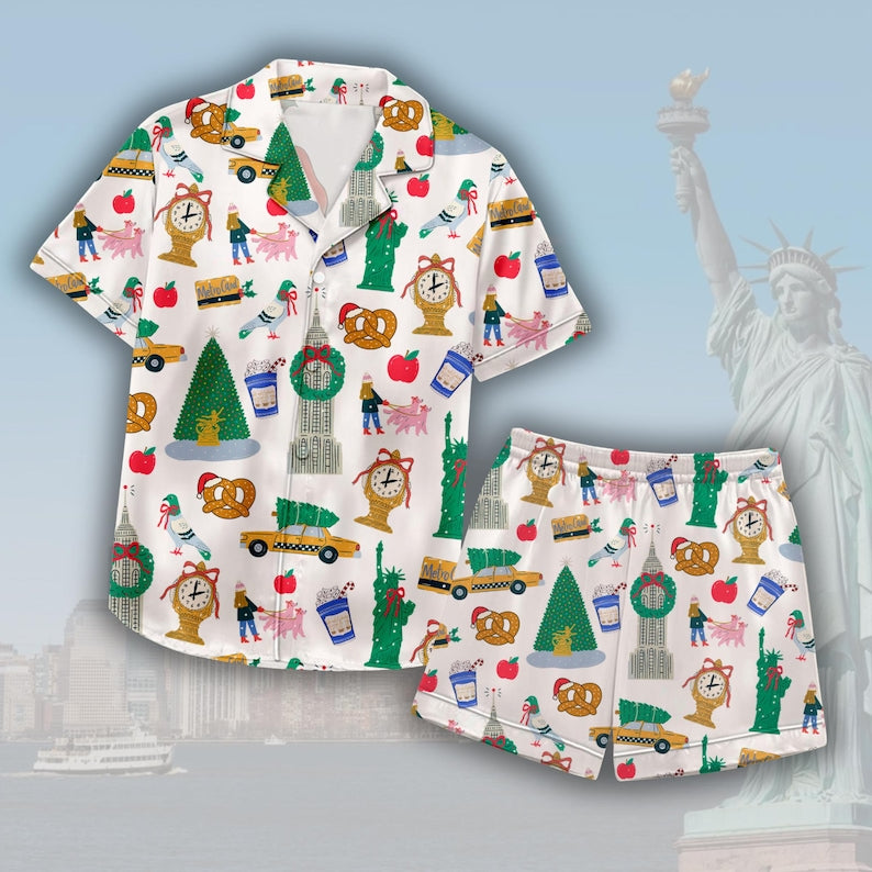 Women's Christmas In New York Pajama Set, Christmas Sleepwear Gifts Nightwear Pajama Set, In New York Nightwear Set for Her Pajama