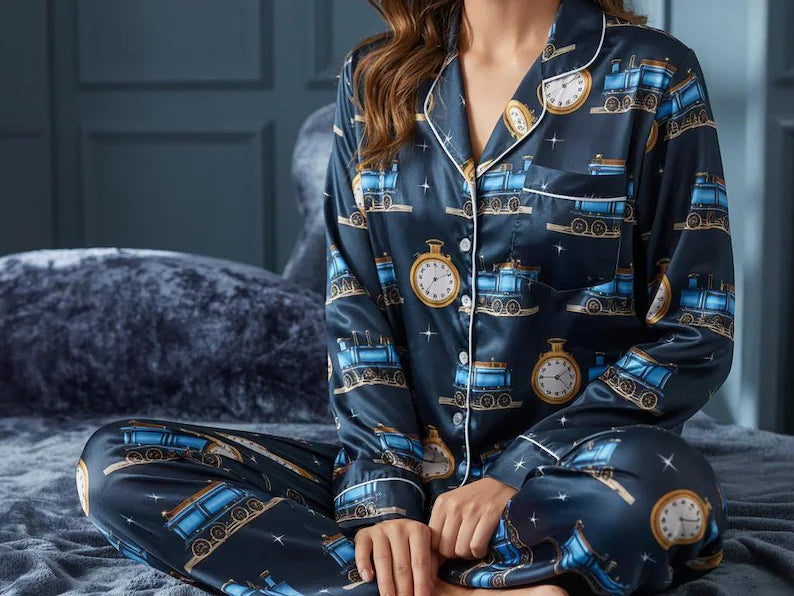 Po-lar Express Satin Pajamas Set, Christmas Pajamas, Christmas Family Matching Pajamas, Christmas Party Pajama, Believe Train Xmas Sleepwear