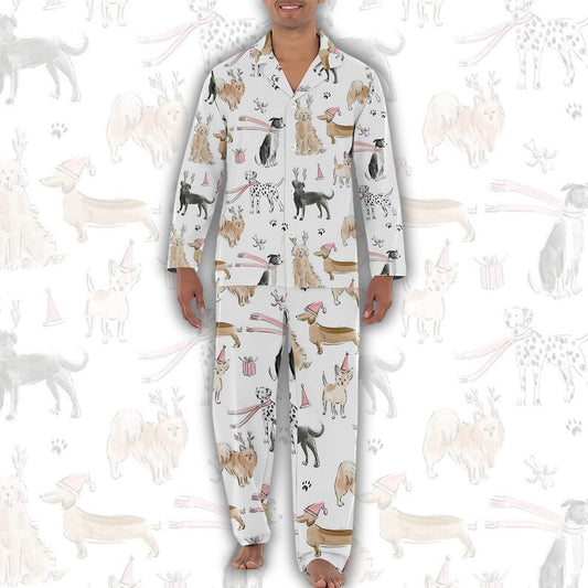 Dog Lover Christmas Satin Pajamas, Holiday Family Matching PJs