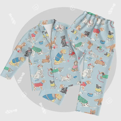 Dog Pajama Set, Festive Puppy Print PJs, Dog Mom Gift