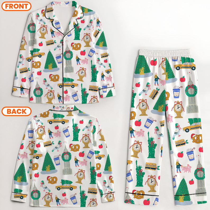 Women's Christmas In New York Pajama Set, Christmas Sleepwear Gifts Nightwear Pajama Set, In New York Nightwear Set for Her Pajama