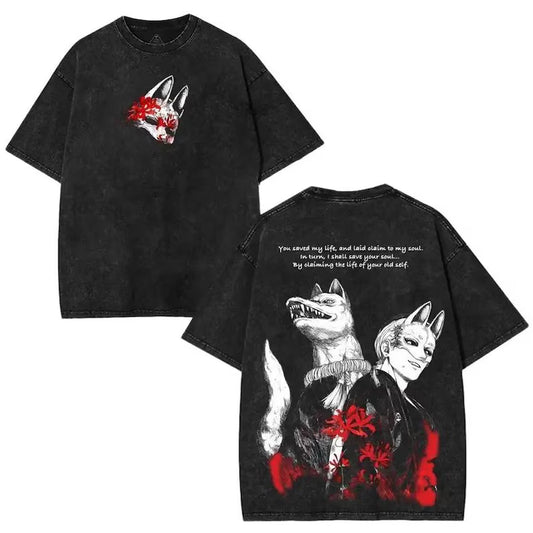 Fox Mask Silent Hill F Shirt , Horror Survival Game 2 Sided Shirt, Tsuneki Kotoyuki, Washed T-Shirt