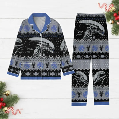Christmas Alien Xenomorph Pajamas, Alien 1979 Pajamas Set, 90s Horror Movie Women Pajamas, Holiday Pajamas, Christmas Gift Idea