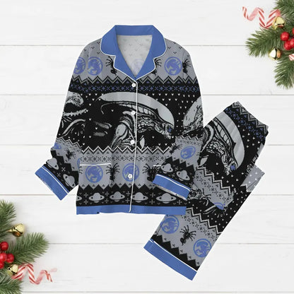 Christmas Alien Xenomorph Pajamas, Alien 1979 Pajamas Set, 90s Horror Movie Women Pajamas, Holiday Pajamas, Christmas Gift Idea