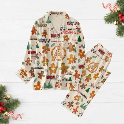 Avengers Christmas Pajamas Set, Spiderman Women Pajamas, Marvel Gingerbread Shirt, Superhero Family Matching Pjs, Mcu Xmas Tee