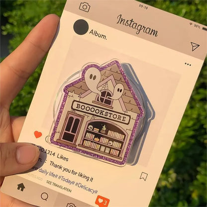 Haunted Bookstore MagSafe Phone Grip: Halloween Bookish Magnetic Phone Holder, Ghost Bookstore Phone Stand, Fall Book Lover Gift