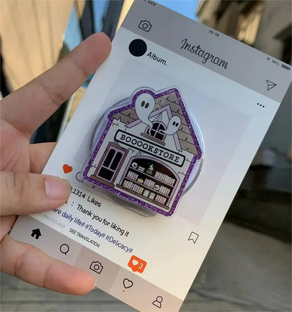 Haunted Bookstore MagSafe Phone Grip: Halloween Bookish Magnetic Phone Holder, Ghost Bookstore Phone Stand, Fall Book Lover Gift