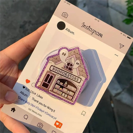 Haunted Bookstore MagSafe Phone Grip: Halloween Bookish Magnetic Phone Holder, Ghost Bookstore Phone Stand, Fall Book Lover Gift