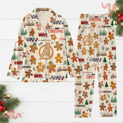Avengers Christmas Pajamas Set, Spiderman Women Pajamas, Marvel Gingerbread Shirt, Superhero Family Matching Pjs, Mcu Xmas Tee