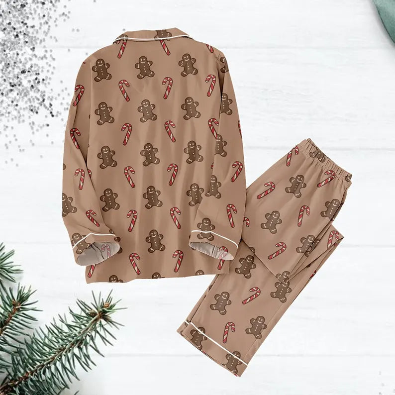 Gingerbread Christmas Pajamas, Candy Cane Pajamas Holiday, Xmas Party Pajamas Set, Xmas Gift