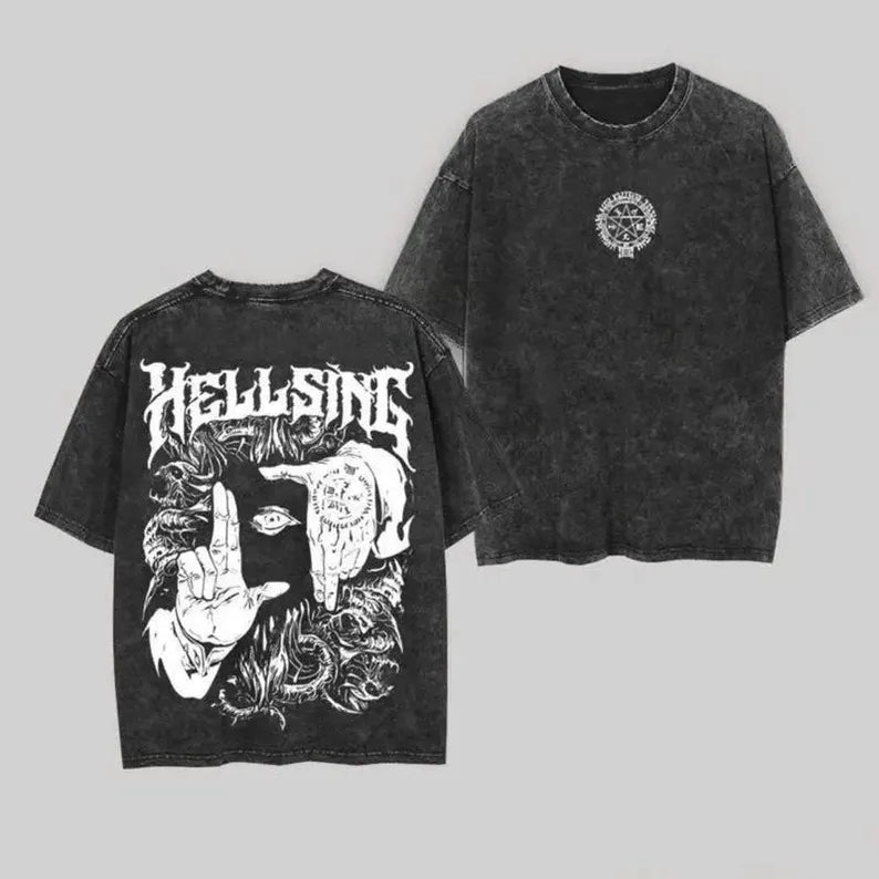 Anime Vintage Washed Tee, Gothic Anime Graphic Shirt, Gift for Anime Fan, Washed T-Shirt