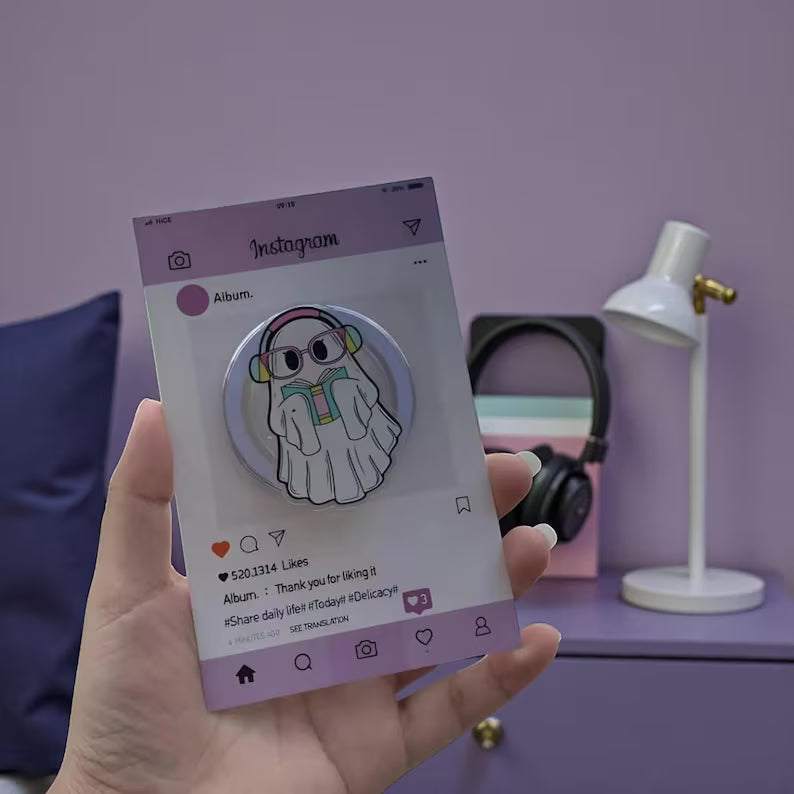 Ghost Book MagSafe Phone Grip: Halloween Cute Ghost Magnetic E-reader Grip, Book Lovers Phone Holder, Bookish Phone Stand, Autumn Gift