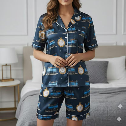 Po-lar Express Satin Pajamas Set, Christmas Pajamas, Christmas Family Matching Pajamas, Christmas Party Pajama, Believe Train Xmas Sleepwear