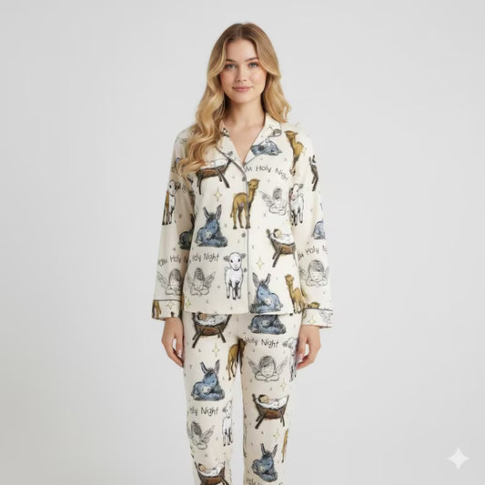 Nativity Christian Christmas Pajama Set, Holiday Christian Christmas PJs, Oh Holy Night Christmas, Matching Family PJs, Gift for Her PSJ1152