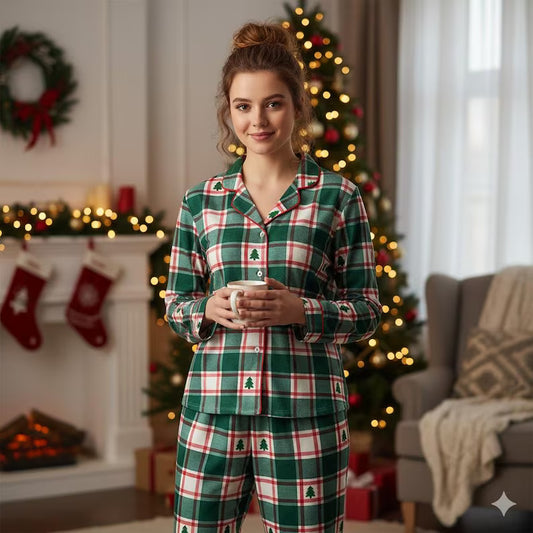 Matching Family Christmas Pajamas, Holiday Sleepwear Set, Satin PJs for Parents & Kids, Xmas Photo Outfit PSJ993