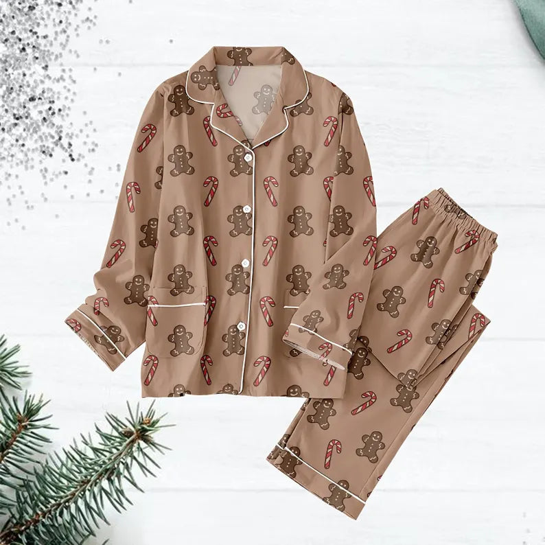 Gingerbread Christmas Pajamas, Candy Cane Pajamas Holiday, Xmas Party Pajamas Set, Xmas Gift