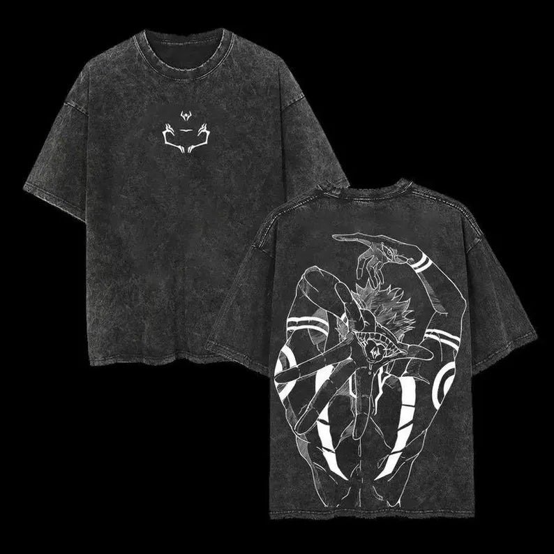 Anime Vintage Washed Cursed King Tee, Dark Anime Graphic Shirt, Gift for Anime Fan, Washed T-Shirt
