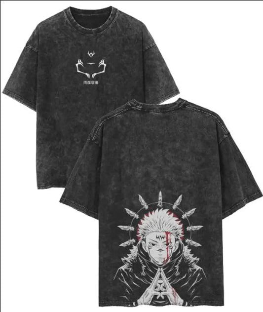 Vintage Washed Cursed King Tee, Dark Manga Core Shirt, Gift for Anime Fan Washed T-shirt