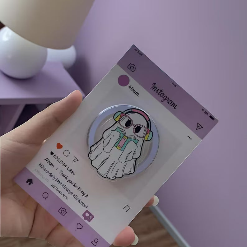 Ghost Book MagSafe Phone Grip: Halloween Cute Ghost Magnetic E-reader Grip, Book Lovers Phone Holder, Bookish Phone Stand, Autumn Gift