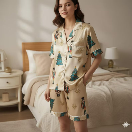 Cute Nutcracker Christmas Tree Satin Pajamas Set, Christmas Pajamas, Christmas Nutcracker Pajamas, Nutcracker Pjs, Family Christmas Pajamas