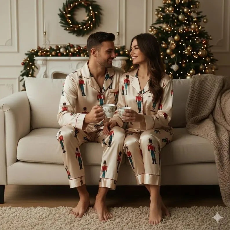 Cute Nutcracker Christmas Satin Pajamas Set, Christmas Pajamas, Sugar Plum Fairy Pajamas Set, Nutcracker Pajamas, Family Christmas Pajamas