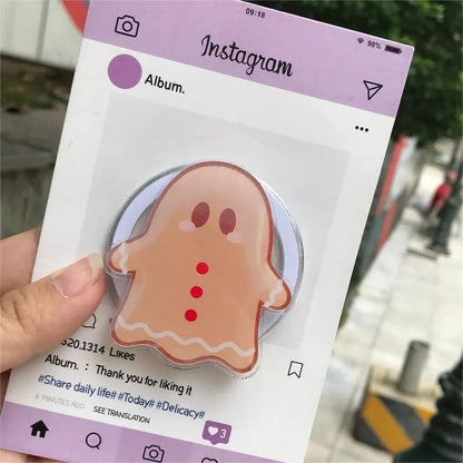 Cute Ghost Gingerbread MagSafe Phone Grip: Kawaii Christmas Gingerbread Man Magnetic Popgrip, Funny Phone or Kindle Accessories