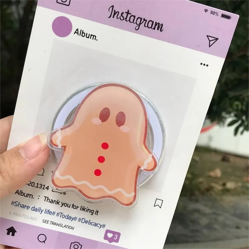 Cute Ghost Gingerbread MagSafe Phone Grip: Kawaii Christmas Gingerbread Man Magnetic Popgrip, Funny Phone or Kindle Accessories