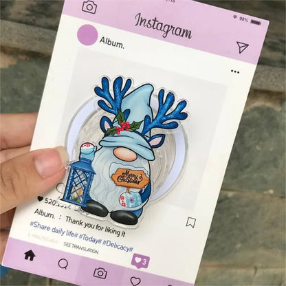 Christmas Gnome Coaster MagSafe Phone Grip: Blue Xmas Gnome Magnetic Phone Holder, Cute Accessory for Phone or Kindle Users