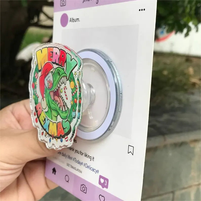 Merry Remax MagSafe Phone Grip: Funny Dinosaur Magnetic E-reader Grip, Christmas Animal Phone Stand for Holiday, Winter Gift