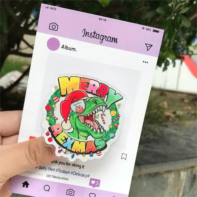 Merry Remax MagSafe Phone Grip: Funny Dinosaur Magnetic E-reader Grip, Christmas Animal Phone Stand for Holiday, Winter Gift