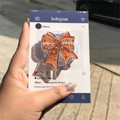 Gingerbread Bow MagSafe Phone Grip: Festive Holiday Phone Holder with Candy Accents, Cute Xmas Magnetic Phone Holder, Gift for Friend