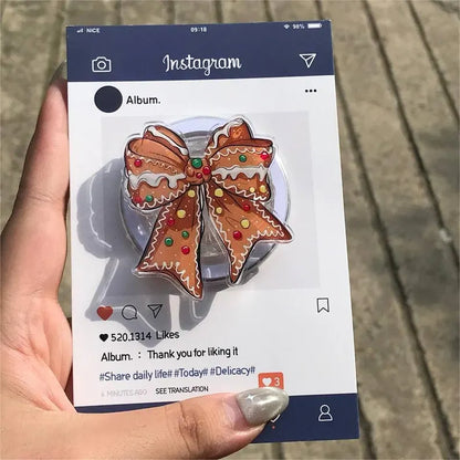 Gingerbread Bow MagSafe Phone Grip: Festive Holiday Phone Holder with Candy Accents, Cute Xmas Magnetic Phone Holder, Gift for Friend