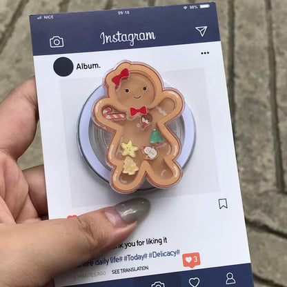 Gingerbread Man Shaking Phone Grip: Festive Holiday Popgrip with Candy & Star Decorations, Cute Xmas Phone Holder, Nice Gift for Friends