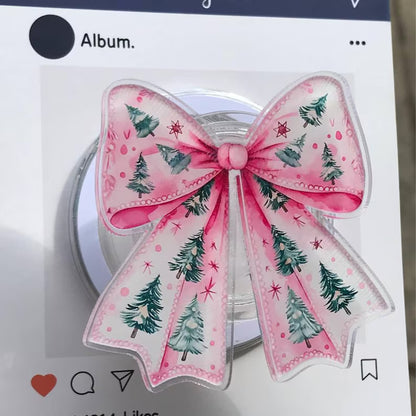 Pink Christmas Tree Bow Magnetic Phone Grip: Festive Holiday Griptok, Cute Xmas Phone Holder, Perfect Gift for Teens & Friends