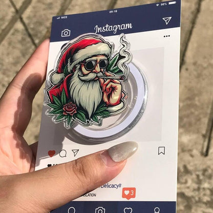 Cool Santa Smoking Magnetic Phone Grip: Festive Holiday Holder with Sunglasses and Rose, Unique Xmas Gift for Teens & Friends