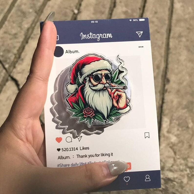 Cool Santa Smoking Magnetic Phone Grip: Festive Holiday Holder with Sunglasses and Rose, Unique Xmas Gift for Teens & Friends