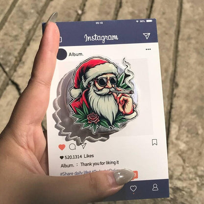 Cool Santa Smoking Magnetic Phone Grip: Festive Holiday Holder with Sunglasses and Rose, Unique Xmas Gift for Teens & Friends