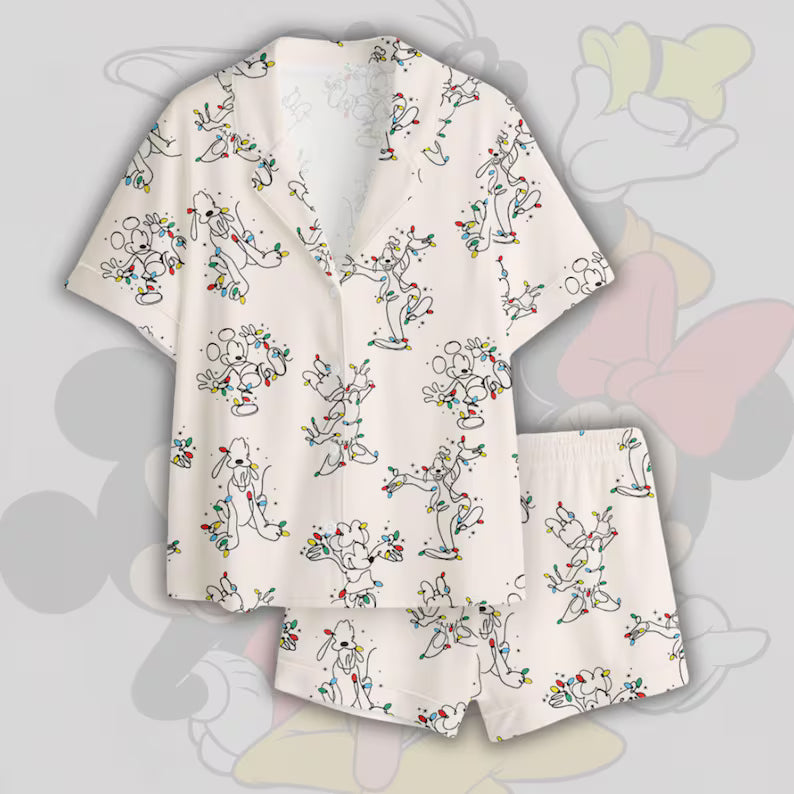 Cozy Lightning M queen Season’s Speedings Satin Pajamas Set, PlXAR Cars Christmas Sleepwear, Radiator Springs Matching Silky PJs, DlSNEY PJs