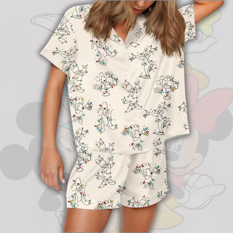 Cozy Lightning M queen Season’s Speedings Satin Pajamas Set, PlXAR Cars Christmas Sleepwear, Radiator Springs Matching Silky PJs, DlSNEY PJs