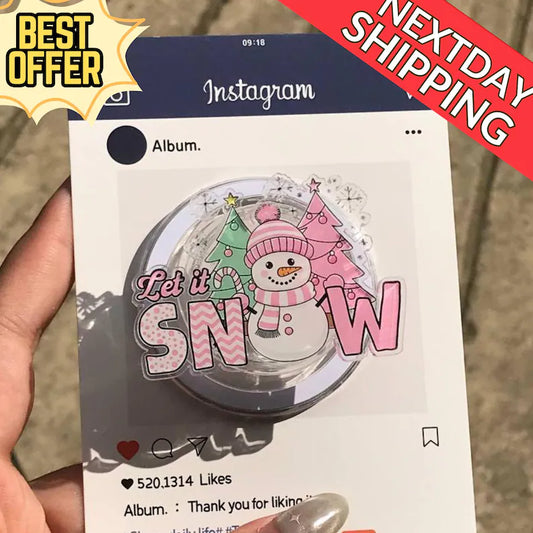 Let It Snow Snowman Magnetic Phone Grip: Festive Xmas Phone Holder with Christmas Tree & Snowflakes, Cute Winter Phone Holder, Holiday Gift