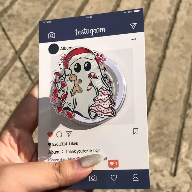 Ghost with Candy Cane Magnetic Phone Grip: Cute Christmas Popgrip with Gingerbread & Holiday Vibe, Festive Phone Holder, Perfect Xmas Gift