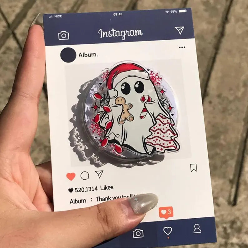 Ghost with Candy Cane Magnetic Phone Grip: Cute Christmas Popgrip with Gingerbread & Holiday Vibe, Festive Phone Holder, Perfect Xmas Gift