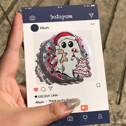 Ghost with Candy Cane Magnetic Phone Grip: Cute Christmas Popgrip with Gingerbread & Holiday Vibe, Festive Phone Holder, Perfect Xmas Gift