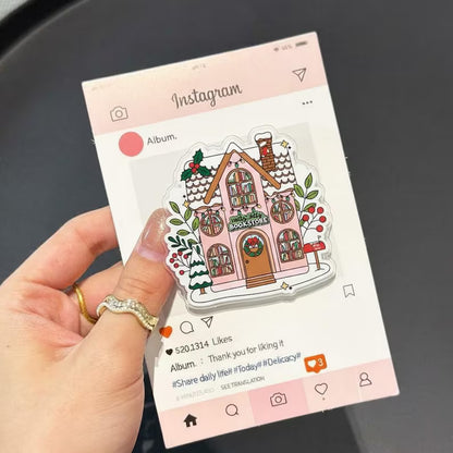 Bookstore Christmas Sticker Magnetic Phone Grip: Cute Holiday Snowy House Design, Festive Magsafe Phone Decor, Perfect Gift for Book Lovers