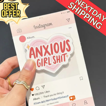 Anxious Girlshit Magnetic Phone Grip: Fun Heart-Shaped Popgrip, Cute and Bold Phone Accessory, Gift for Girls Who Are Always Anxious