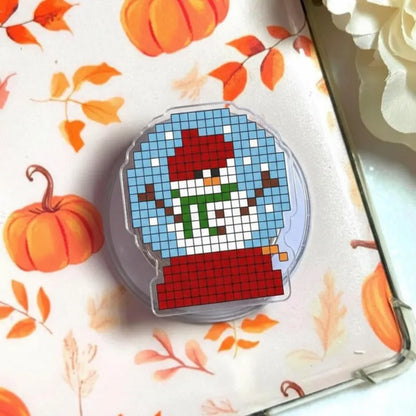 Pixelated Snowman Snow Globe Magnetic Phone Grip, Magsafe Phone Holder – Fun Christmas Snow Globe with Snowman and Hat, Holiday Accessory
